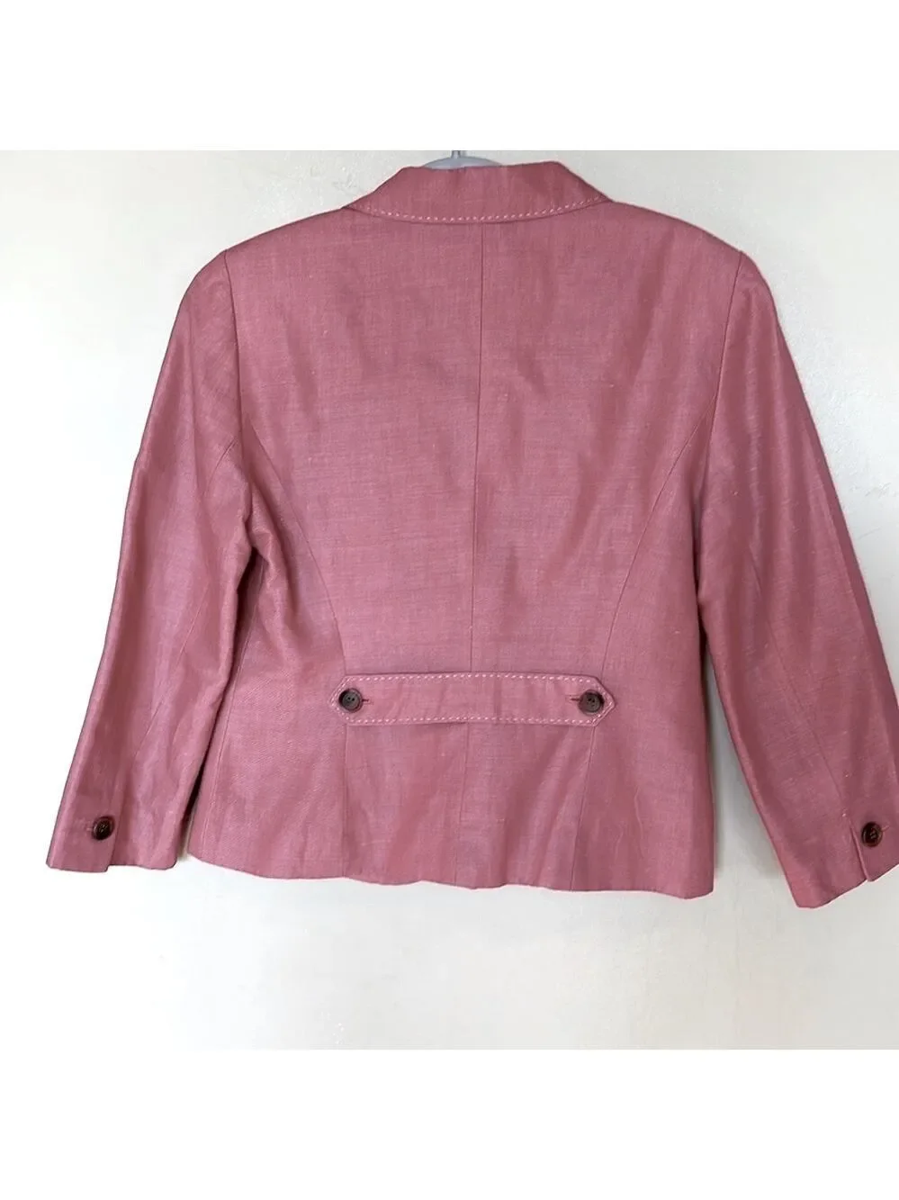 Ann Taylor Loft blazer salmon pink with white contrast stitching pockets Sz 8